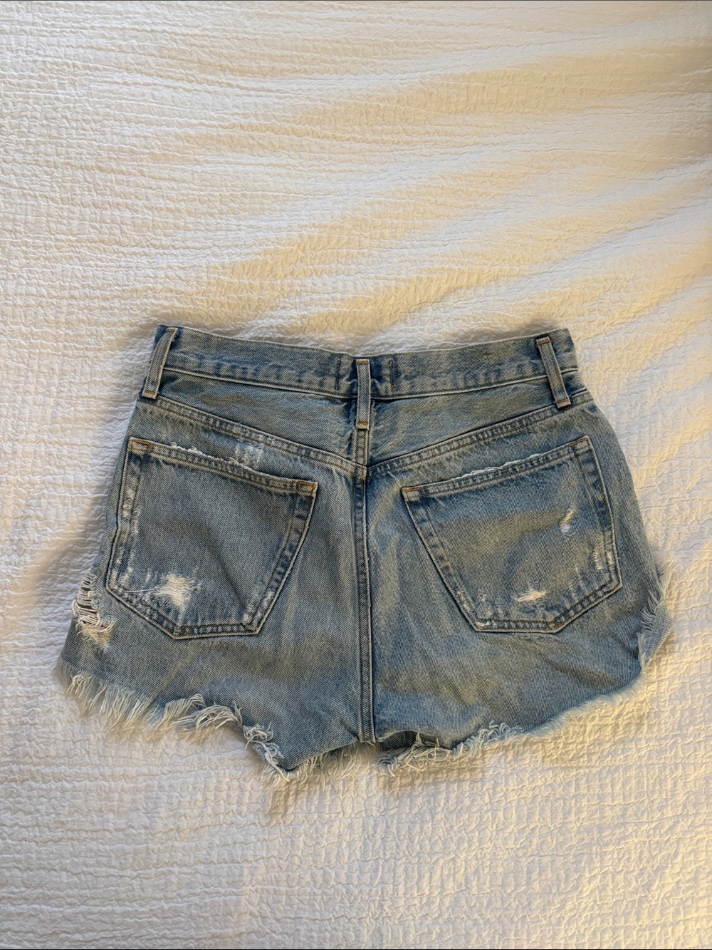 Agolde Light Blue Distressed Denim Jean Shorts